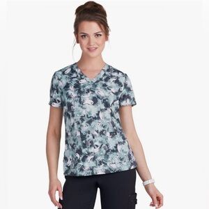 Koi Basics Scrub Top Leslie Ghost City Green/Gray Nursing Medical Women’s Sz XL